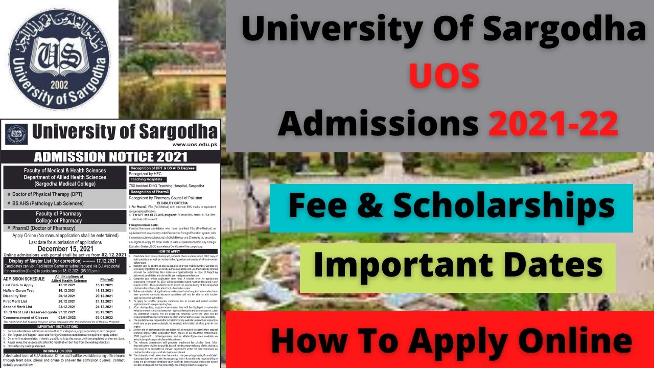 University Of Sargodha UOS Admissions 2021-22 | How To Apply