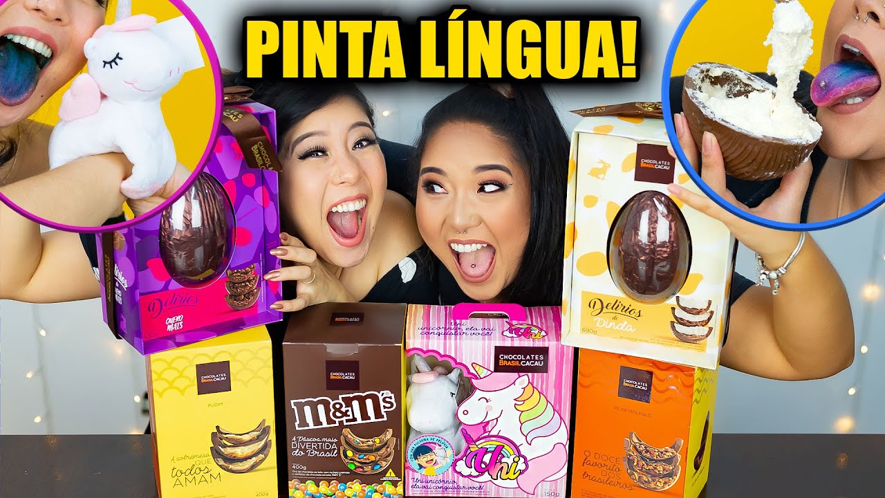 PROVANDO OVOS DE PÁSCOA DIFERENTES (PINTA LÍNGUA e PUDIM) | Blog das irmãs