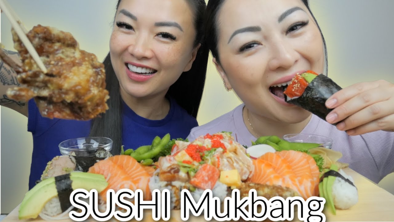 SUSHI Mukbang with SAS *Fancy Roll, Salmon Sashimi, Soft Shell Crab with Temaki Cone | N.E & SAS