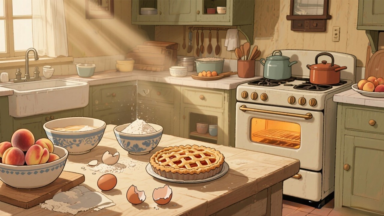 A 1940s Early Morning Kitchen — Another Room Where Soft Dawn Light Touches the Old Wooden Table