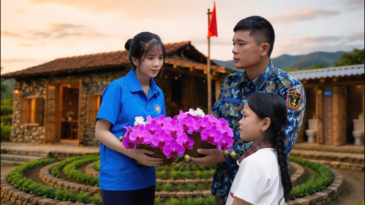 A female youth union member gifted orchids to veteran Ha Duc; could this be a sign of affection?