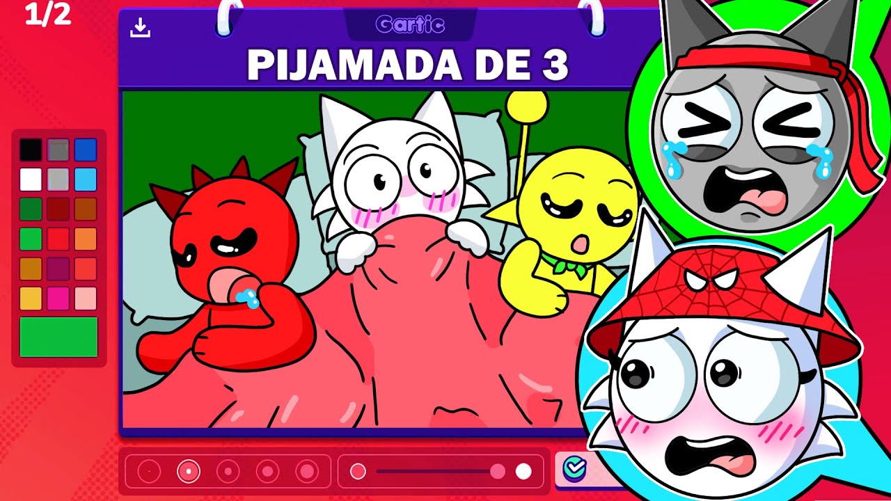 Wenda en una PIJAMADA de 3 en GARTIC PHONE 😨😍 con Sprunkis