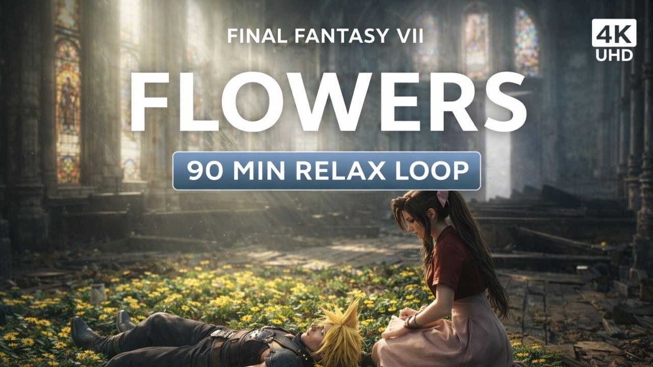 FFVII – Flowers Blooming in the Church 🌼 90 Min Relaxing Ambience (4K)