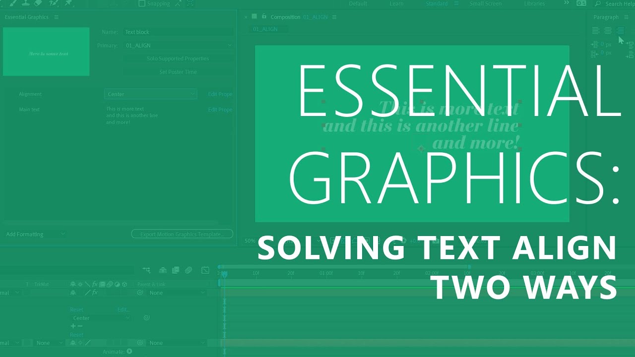 A workaround for text alignment in After Effects essential graphics templates, two ways