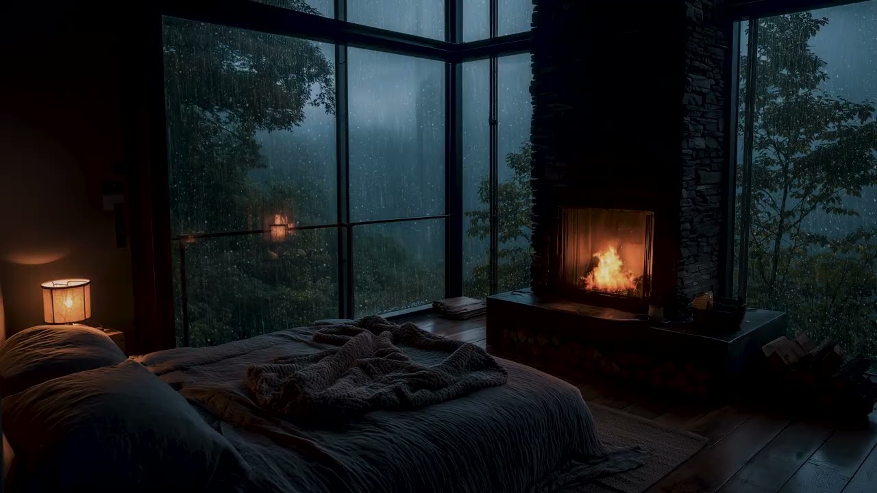 Deep Sleep with Forest Rain Sounds | Cozy Cabin Ambience to Calm Anxiety at Night