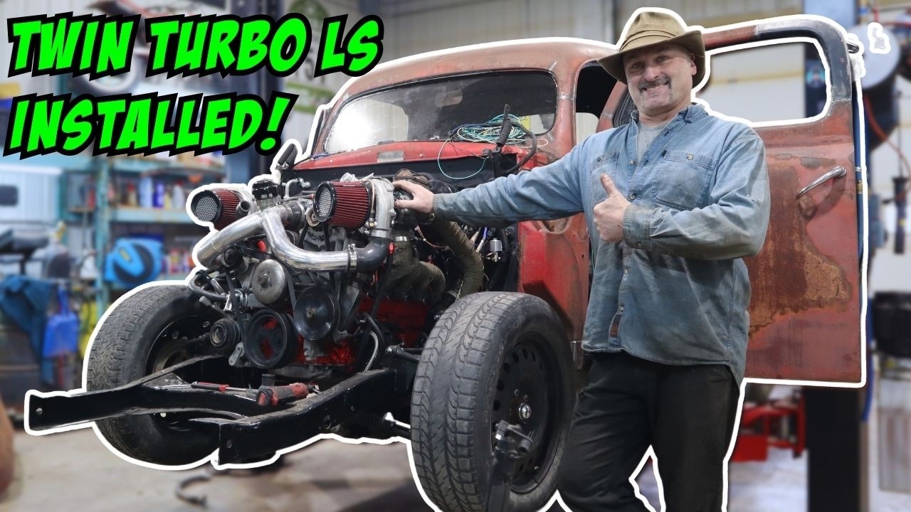 Installing the Twin Turbo 5.3 with 5 Speed into our 1948 Mercury Pickup!