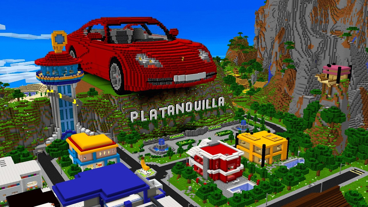 APARECE un COCHE GIGANTE en la CIUDAD de PLATANOVILLA en MINECRAFT 😱