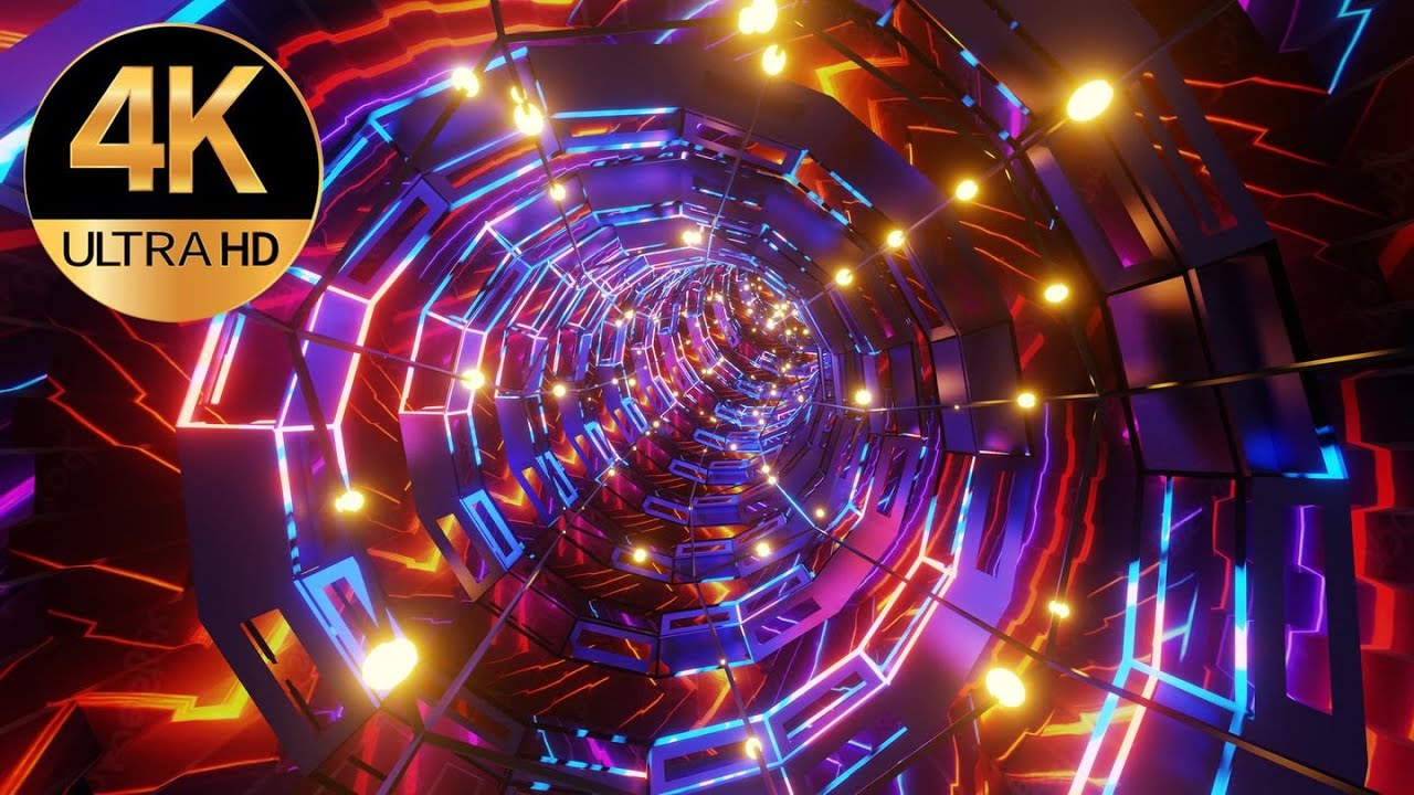 10 Hour 4k TV LOOP Relaxing Rings tunnel NEON Metallic Color Abstract Background Video Screensaver