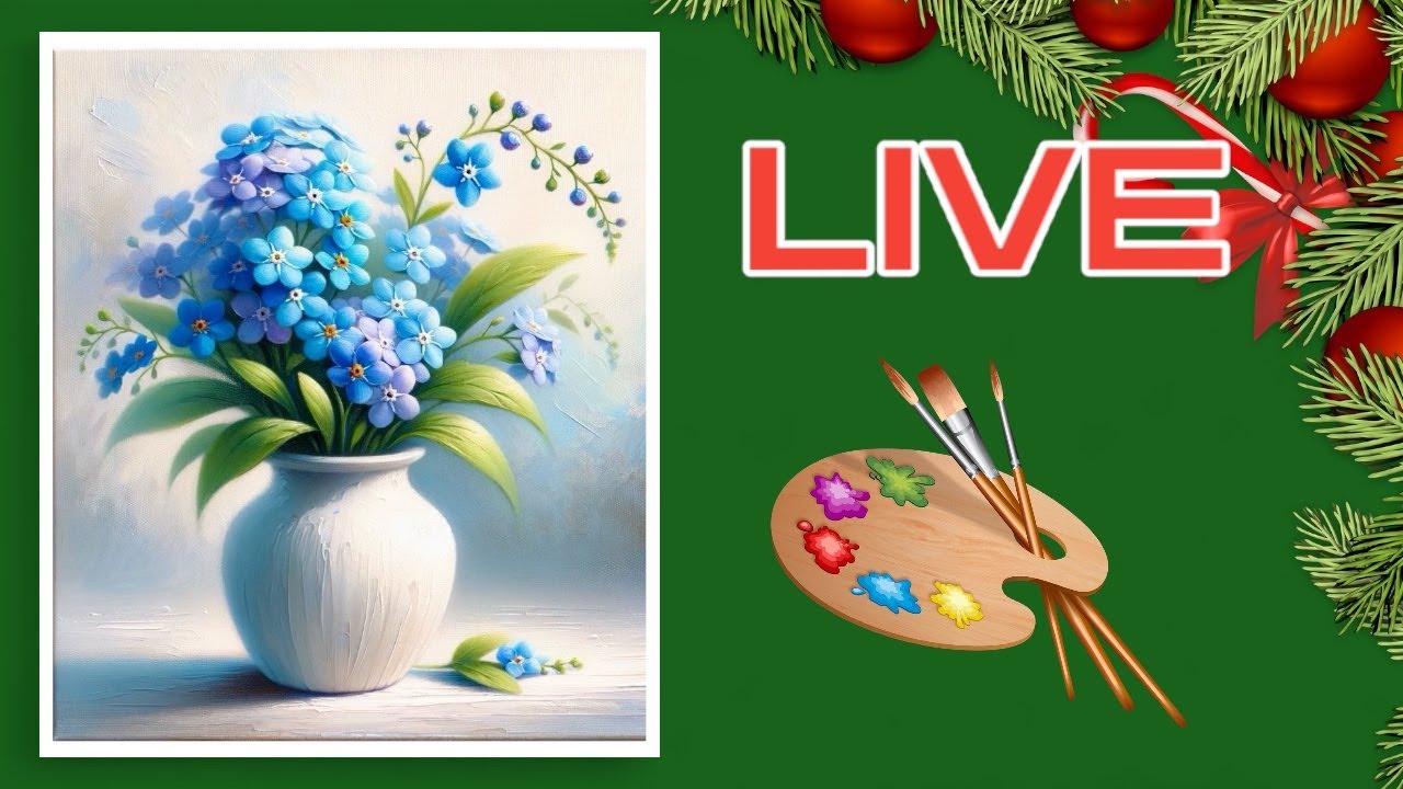 Jak namalować bukiet kwiatów w wazonie - niezapominajki LIVE