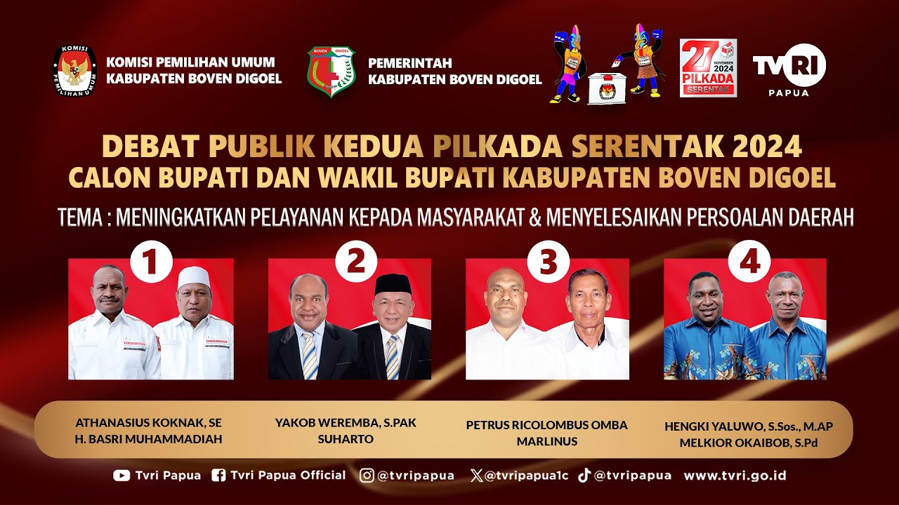 SIARAN LANGSUNG DEBAT PUBLIK KEDUA PILKADA SERENTAK CALON BUPATI DAN WAKIL BUPATI BOVEN DIGOEL