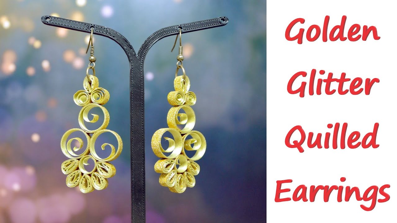 Beautiful golden earrings from plastic glitter strips - Quilling premiere