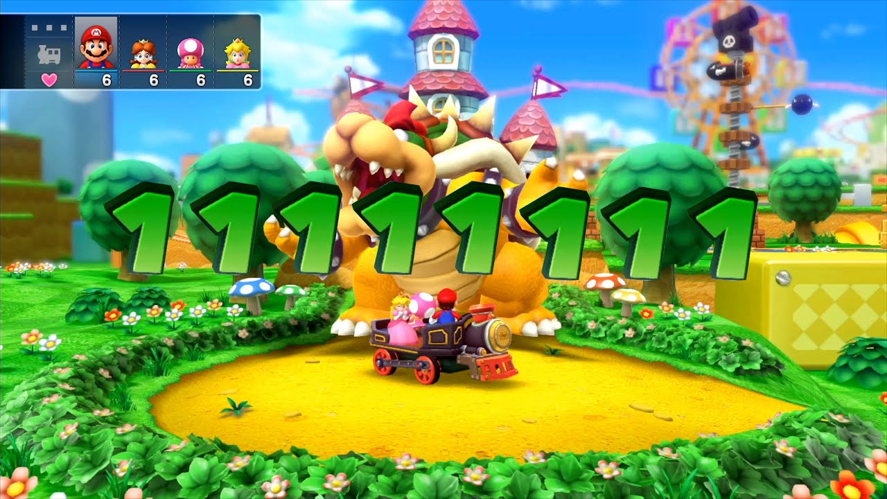 Mario Party 10 Bowser Party Mode - Team Peach, Daisy, Mario, Toadette Vs Bowser (Mushroom Park)