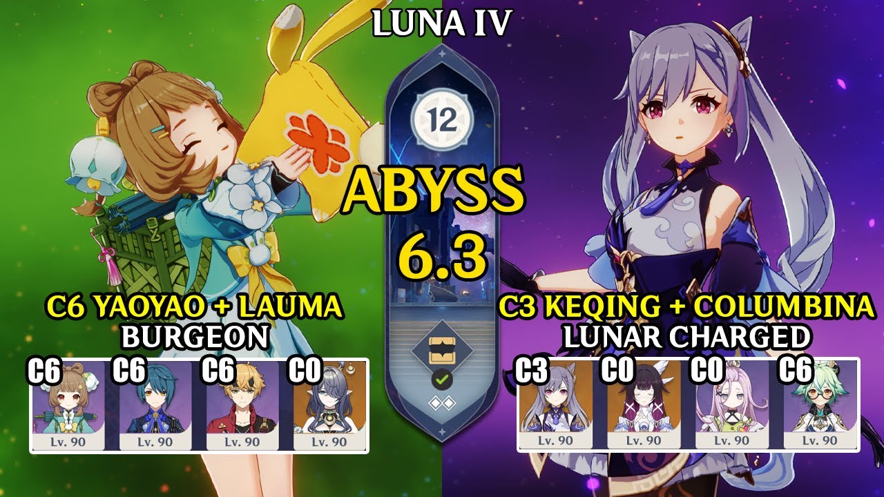 【Genshin Impact Бездна 6.3】C6 Яо Яо Burgeon & C3 Кэцин Lunar Charged｜原神 Spiral Abyss