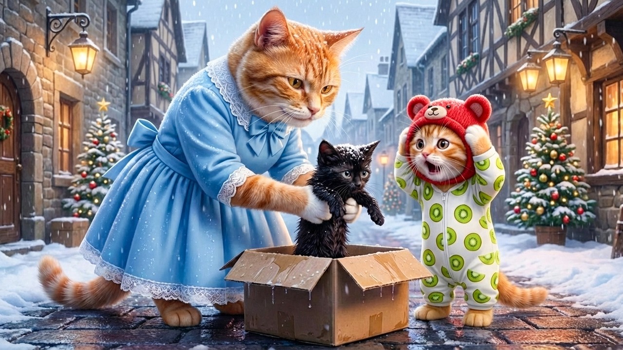 🐱❄️Mama Cat and Kitten Rescue an Abandoned Cat In The Snow and Give It a Warm Home🏡❤️