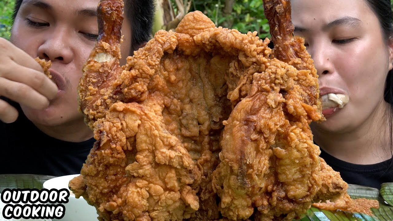 OUTDOOR COOKING | WHOLE FRIED CHICKEN + MUKBANG collab with @reynanitunyeng934