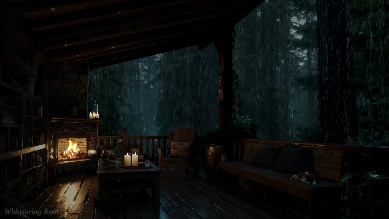 Dark Rain and Distant Thunder 🌩️ Warm Fire Glow | Fall Asleep in Total Comfort