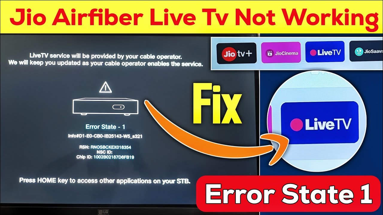 jio airfiber live tv not working | jio set top box live tv not working | jio live tv error state 1