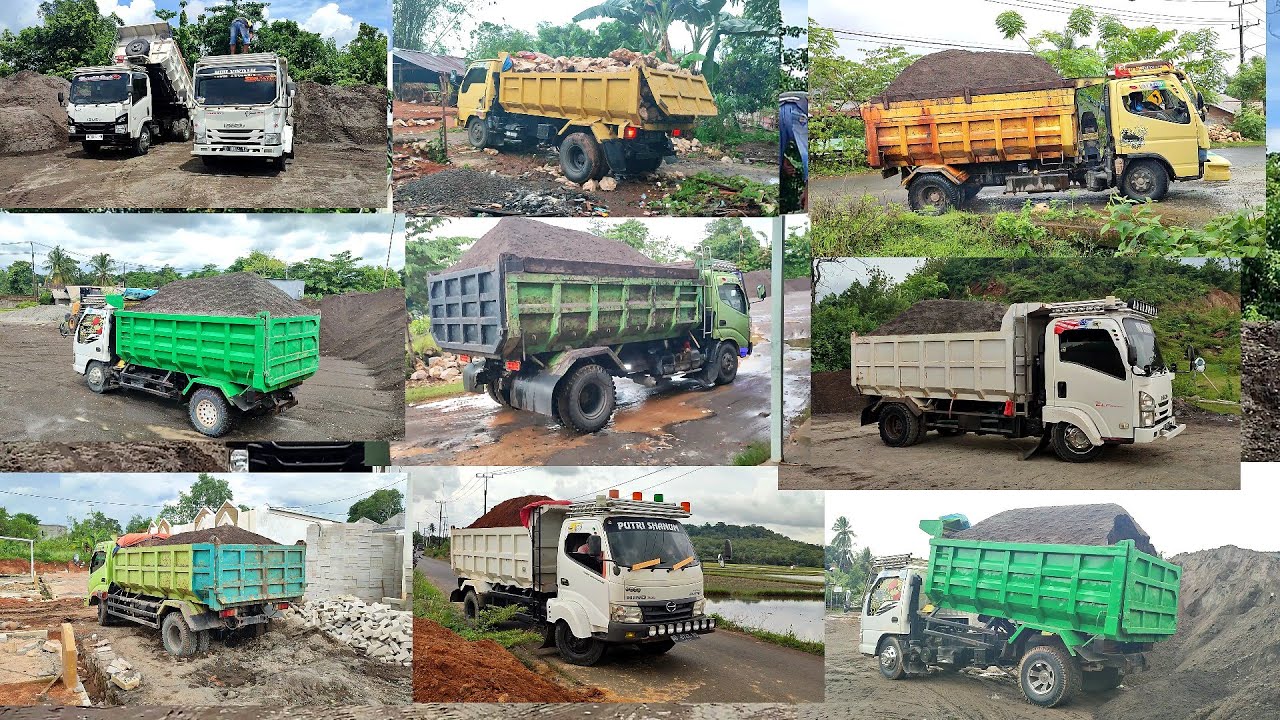 Truk Jomplang. MOBIL TRUK Pengangkut PASIR , BATU Bongkar Muatan FULL BAK Menggunung DILOKASI BARU