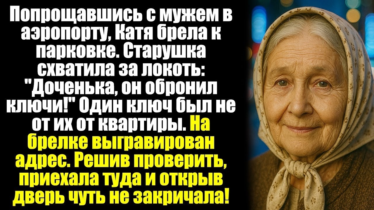 Попрощавшись с мужем в аэропорту, Катя брела к парковке. Старушка схватила за локоть- ''Доченька....