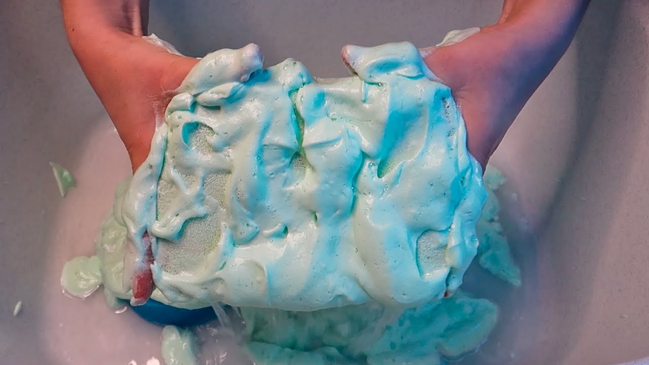 ASMR  Green Whipped Soapy Cream 💚 Sponge Squeezing ASMR