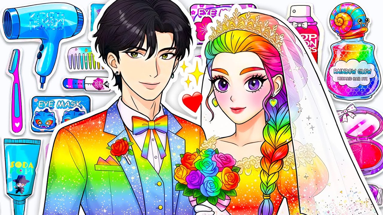 🎀Сделай сам из бумаги🎀KPOP Охотники на демонов: Руми и Джину, радужный свадебный уход за кожей и ...