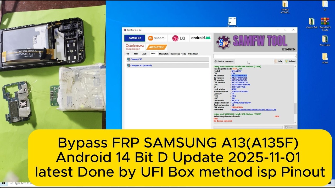 Bypass FRP SAMSUNG A13A135F Android 14 Bit D and U Android 13, U Android 15
