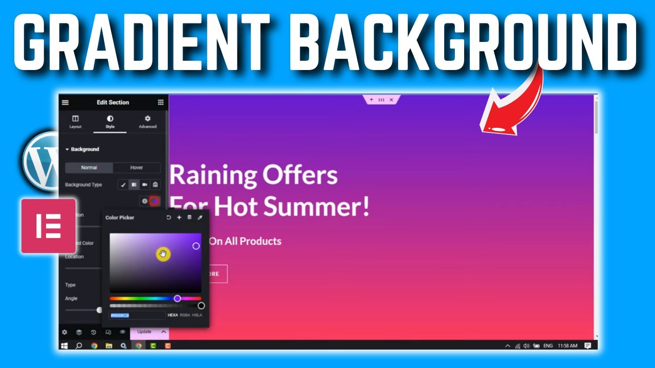 How to add gradient background in elementor?