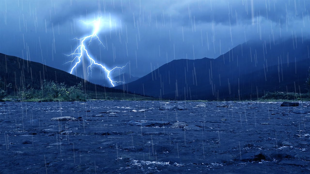 Thunderstorm Ambience with Rushing River | Rain, Thunder & Water Sounds for Sleep