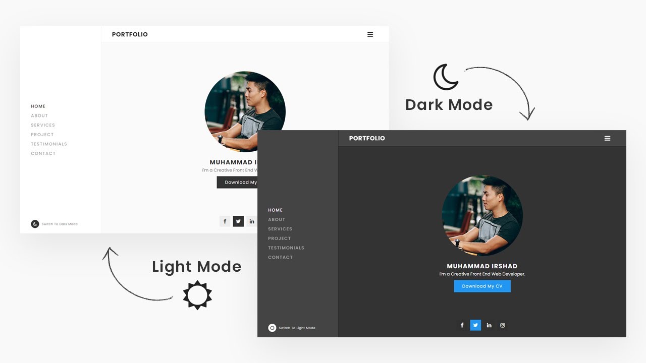 How To Make Dark Mode Websites using Html CSS & Javascript | Dark Mode Portfolio Website Design