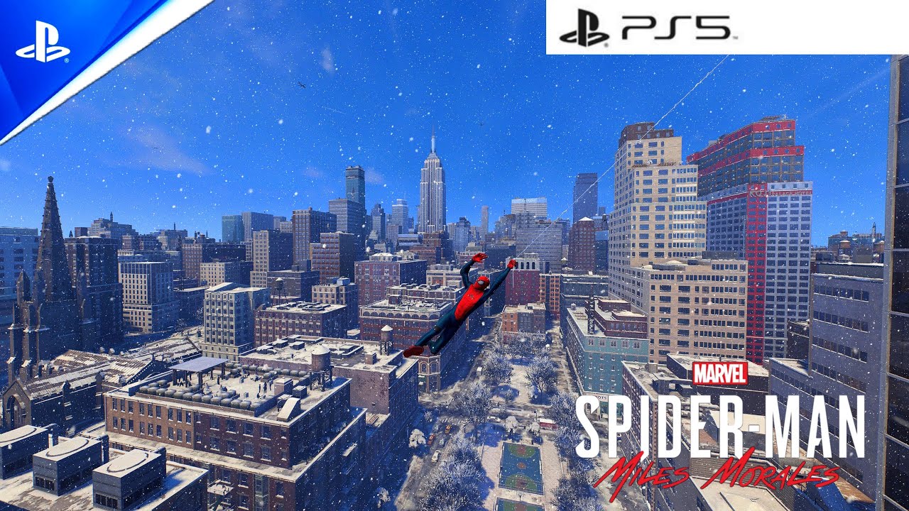 Spider-Man swinging Miles Morales 