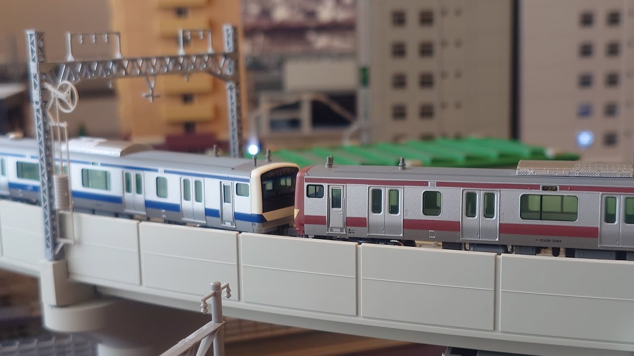 【Nゲージ】KATO E531系 常磐線・上野東京ライン( 赤電タイプ 付属編成併結) + 東京メトロ 千代田線16000系 1次車走行動画