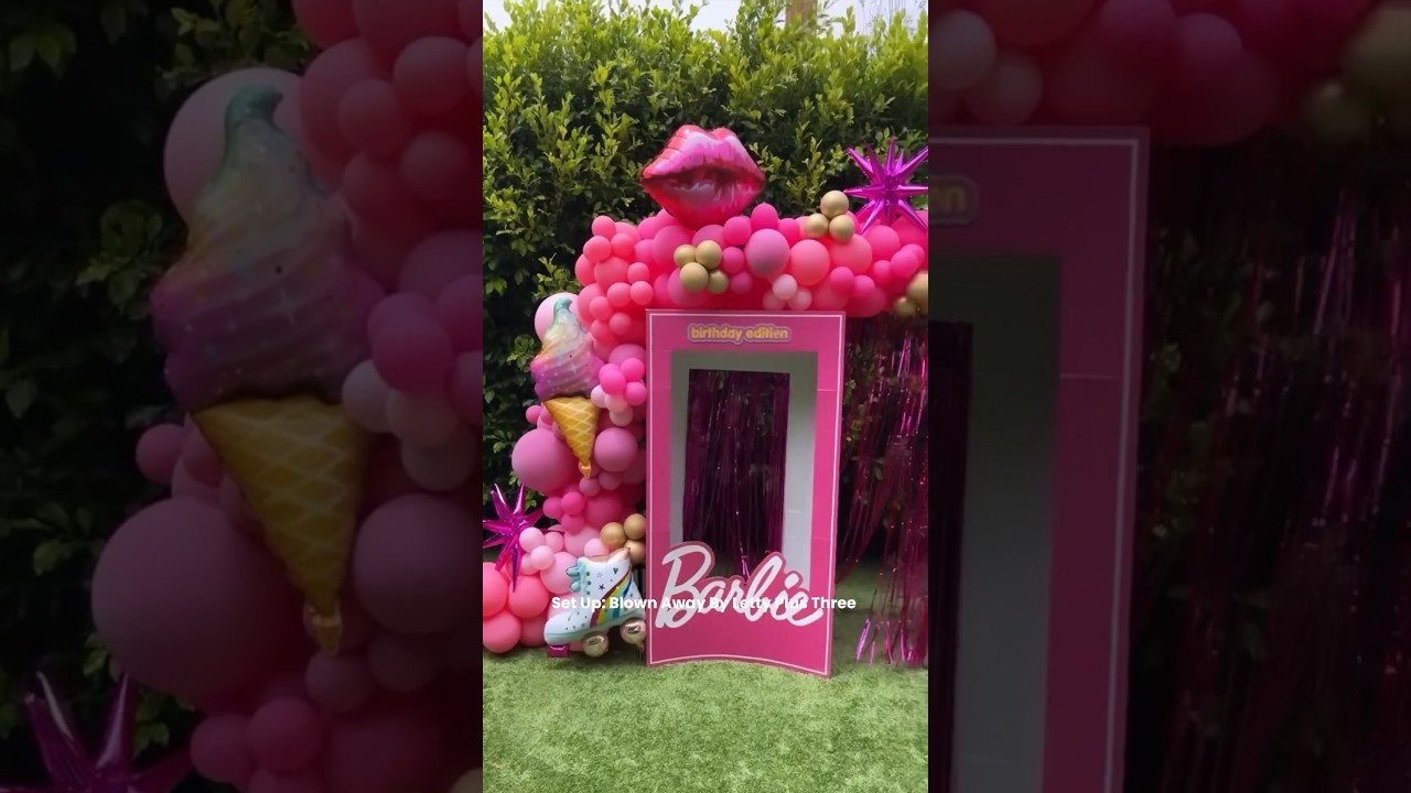 Barbie World Bday Setup 🩷 #birthday #kidsparty #barbie #barbiemovie #balloon #decoration #fun #pink