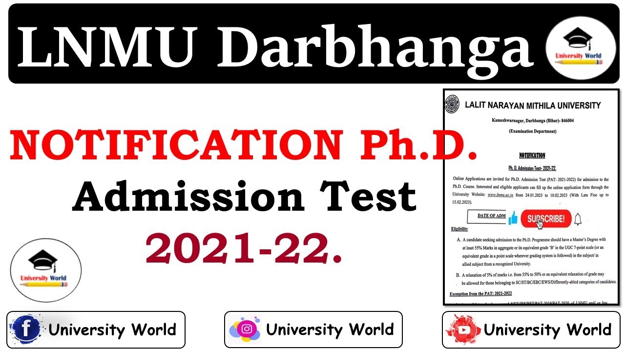 LNMU Ph.D Admission 2021-22 || Lalit Narayan Mithila University Darbhanga || @UniversityWorld