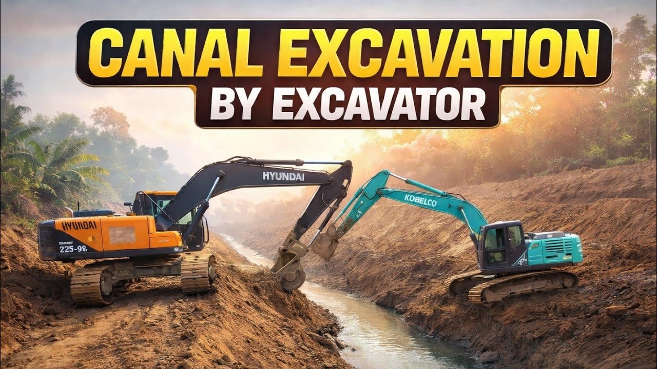 Excavation work. Soil cutting by excavator. Canal excavation by excavator. #canalexcavation#canal
