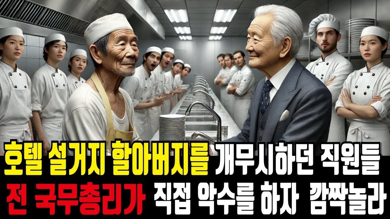 호텔 설거지 하는 할아버지를 개무시하던 주방직원들은 전 국무총리가 주방으로 직접와 악수를 청하자 깜짝 놀라는데    오디오북 노년