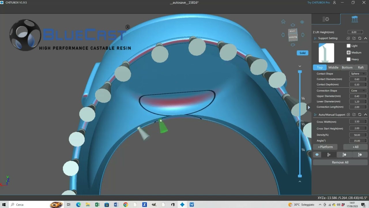 Chitubox support tool for jewelry. BlueCast X-One and BlueCast X-Filigree V2 supporting tips