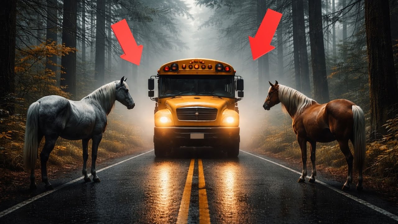 Los caballos Mustang se niegan a moverse delante del autobús escolar: ¡la razón te sorprenderá!