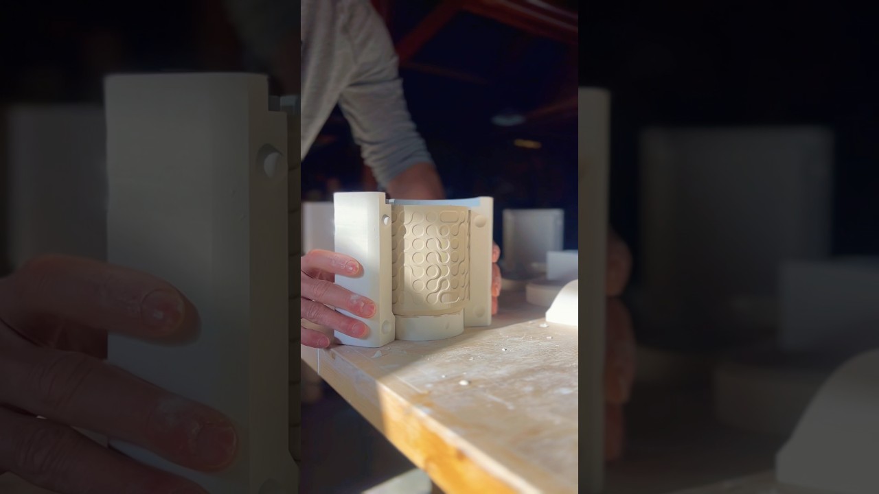 Casting, assembling, and glazing my new textured gradient mugs #pottery #ceramics #slipcasting