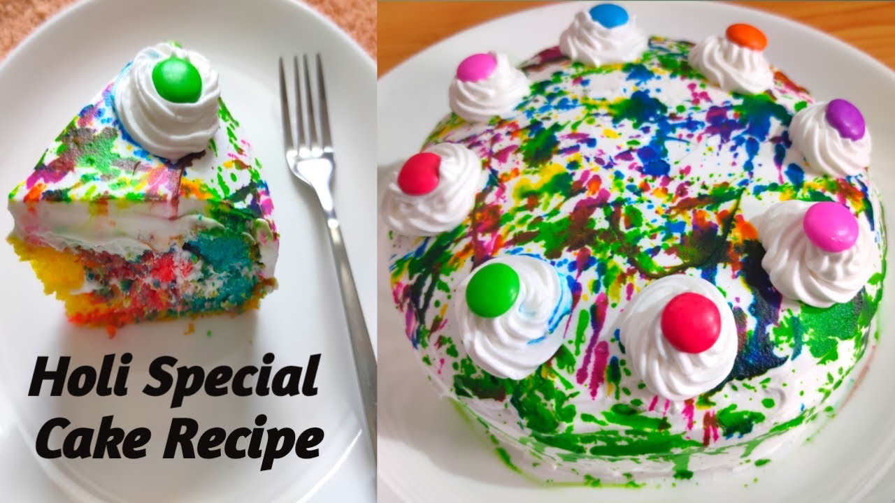 Eggless Cake Recipe Without Oven||Holi Special Colur Splash Cake||Holi Special Colourfull Cake