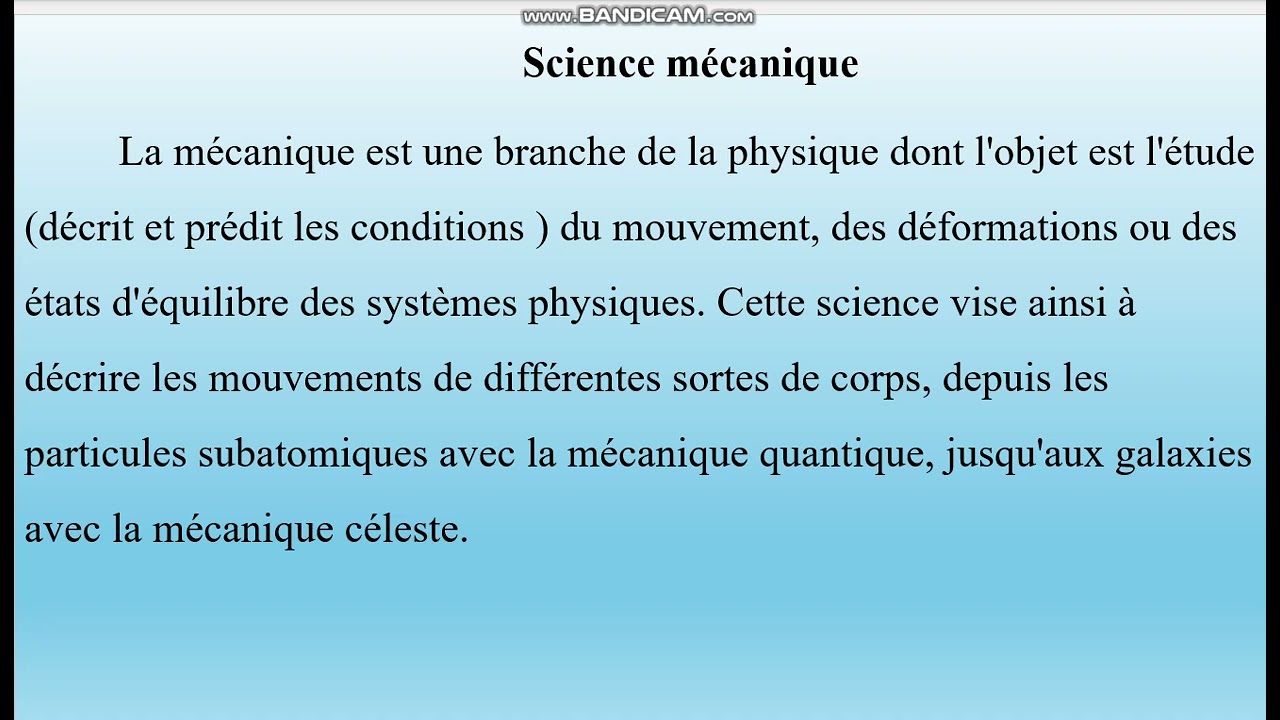 Domaines de la mécanique