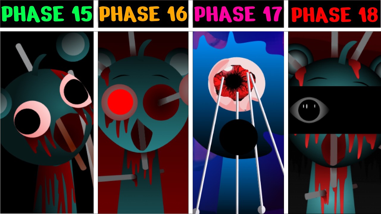 Sprunki Phases 15&ndash;18 Evolution Comparison | Phase 15 vs 16 vs 17 vs 18
