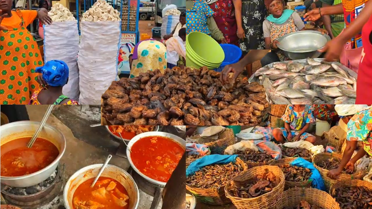 Popular street food At Yeji Vibrant MARKET I!Ghanaian local food Fufu with smoked fish