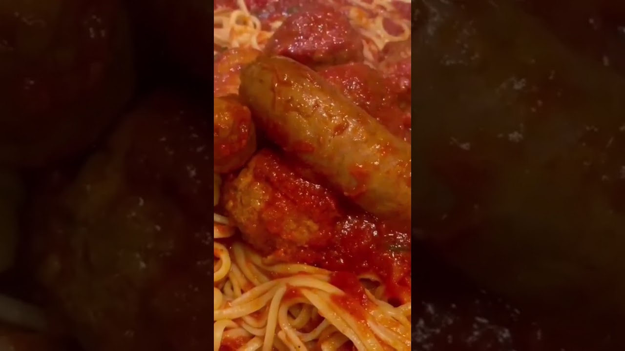 Italian Sweet Sausage, Meatballs & Sauce over Linguine. #shorts #pasta #food #cooking