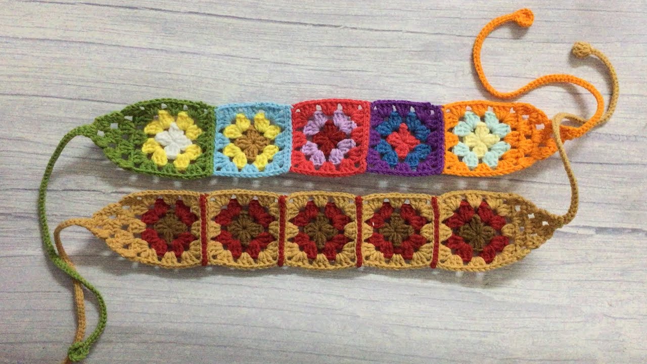 Crochet granny square, made them into a hair band, beatiful colorful hairband