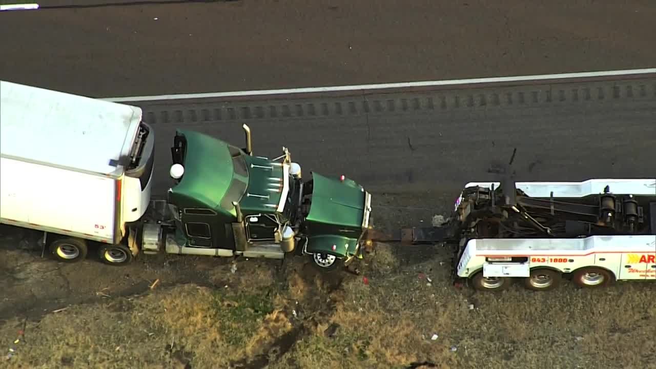 Crash involving jackknifed semi-trailer causing traffic backup on Turner Turnpike