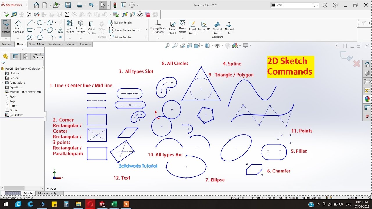 How to use all 2D sketch commands in solidworks | Solidworks Tutorial