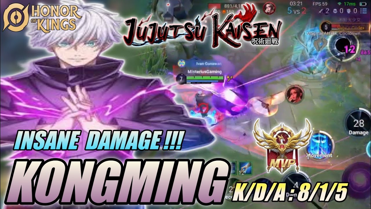KONGMING Insane Damage !!! GOJO SATORU COLLAB SKIN JUJUTSU KAISEN Honor of Kings (HOK) | pro player