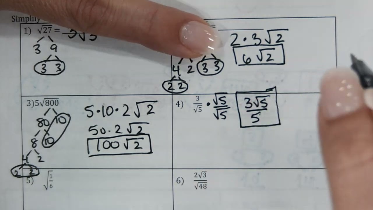 Ch. 9 Pre-lesson Part 2 Simplifying Radicals: Guided Practice Pg 3 in Note packet|High School Geomet