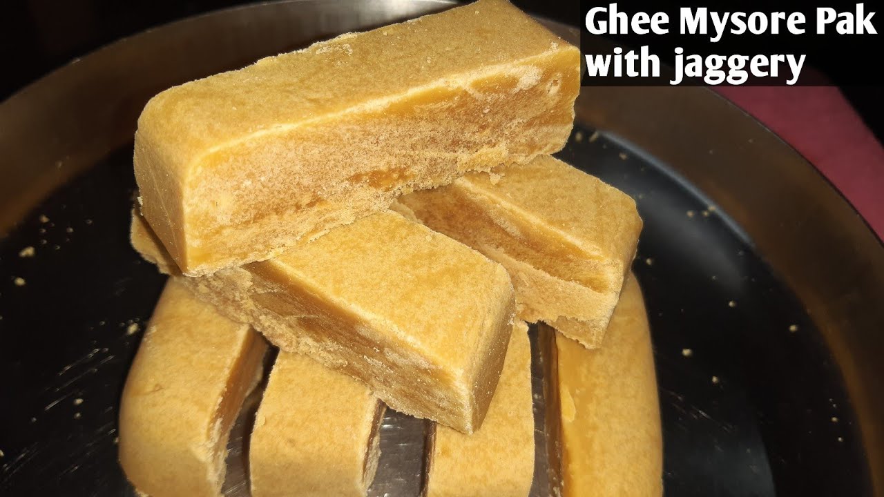 Ghee mysore pak with jaggery | Jaggery mysore pak recipe | Mysore pak without white sugar