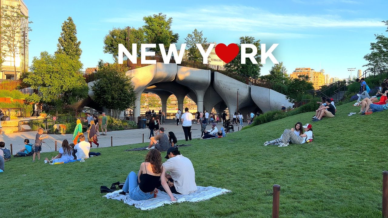 [4K]🇺🇸Вечерняя прогулка по Нью-Йорку: High Line и Little Island на пирсе 55🌇 Июнь. 2022
